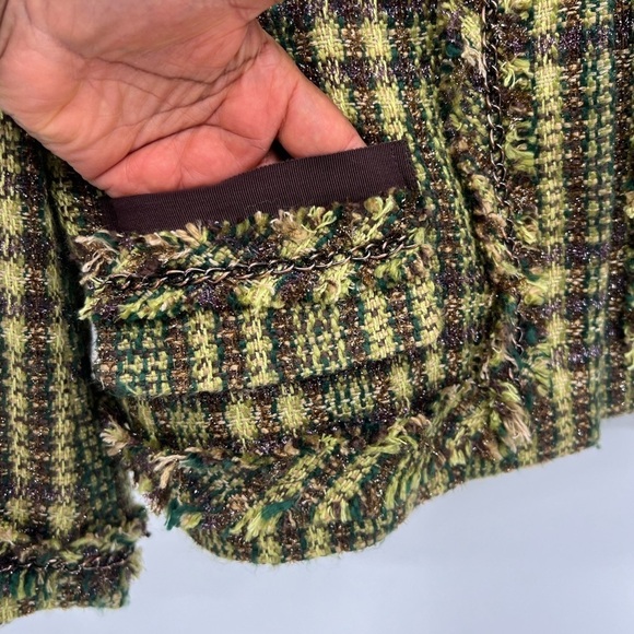 Chico’s blazer size L 12 green brown plaid tweed metallic jacket (Chico’s 2) - Picture 6 of 13